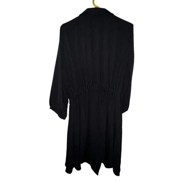 ASOS BLACK COLLARED SHIRT MINI BUTTON FRONT DRESS CINCHED WAIST TIE WOMEN 18 - Picture 4 of 10